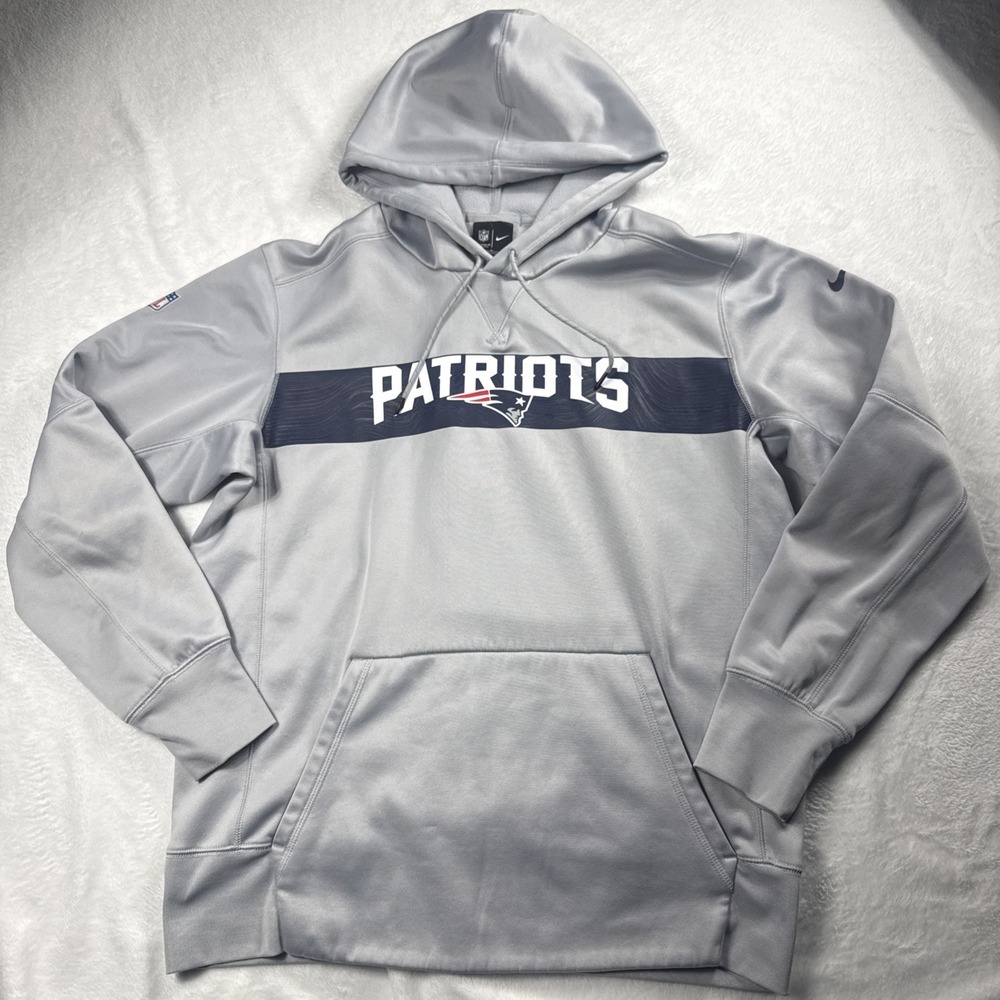 Nike New England Patriots Men M Gray On-Field Therma-FIT Hoodie NFL Sweatshirt